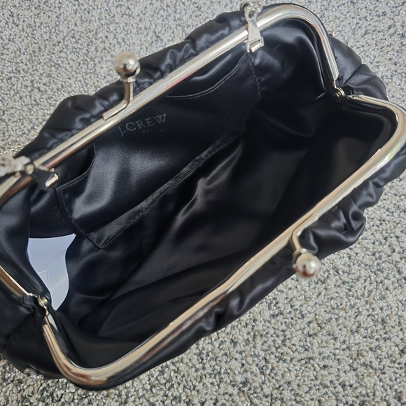 J. Crew Black Satin Evening  rhinestone Clutch Chain Purse NWT - Picture 4 of 6